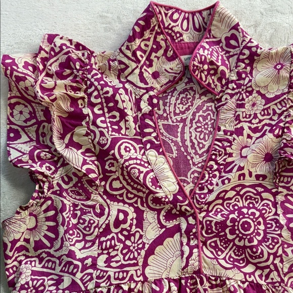 Umgee Magenta Pink Floral Print Bohemian Midi Tiered Dress - Picture 12 of 13